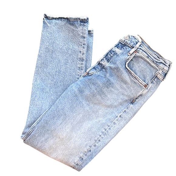 AGOLDE Riley Long High Rise Slim Straight Light Medium Blue Button Fly Size 27 - Picture 8 of 15